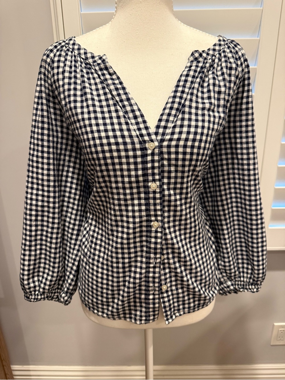 GAP Navy & White Gingham Button-Up Blouse - cotton